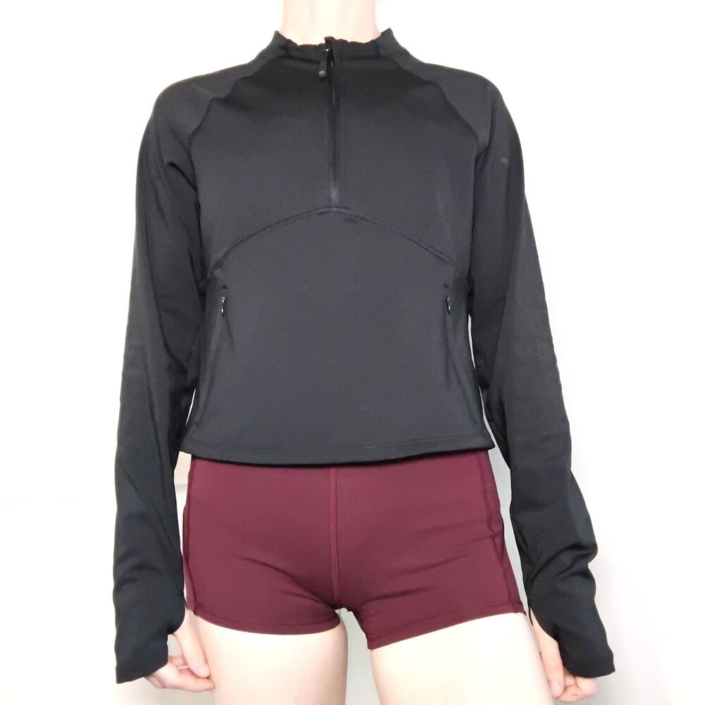 Baleaf Long Sleeve Crop Half Zip Pullover Activewear Size Small Black